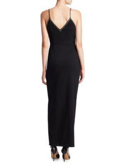 Shop Alessandra Rich Embellished Stretch Wool Slit Dress In Black
