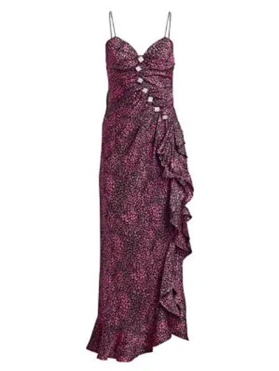 Shop Alessandra Rich Jacquard Silk Embellished Slip Dress In Pink
