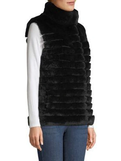 Shop Glamourpuss Rabbit Fur Vest In Jet Black