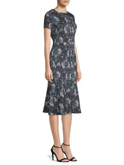 Shop Becken Stretch Silk Floral Midi Dress In Navy