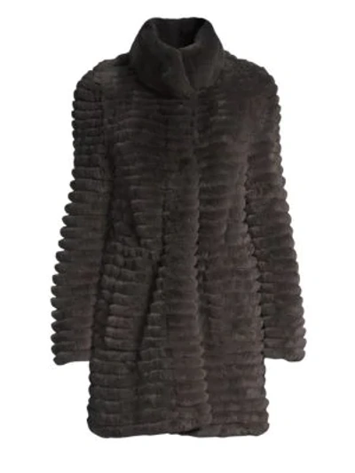 Shop Glamourpuss Rex Rabbit Fur Knit-blend Jacket In Dark Pewter