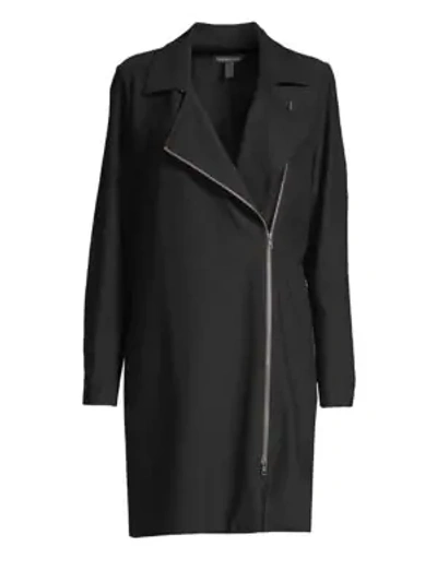 Shop Eileen Fisher Long Asymmetric-zip Jacket In Black