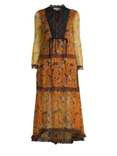 Shop Coach 1941 Rose Print Tiered Maxi Dress In Orange