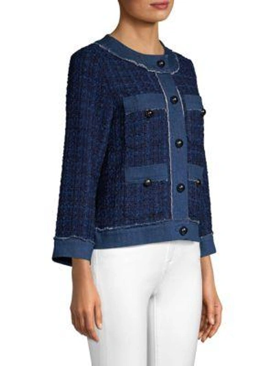Shop Kate Spade Broome Street Denim Tweed Jacket In Indigo Multi