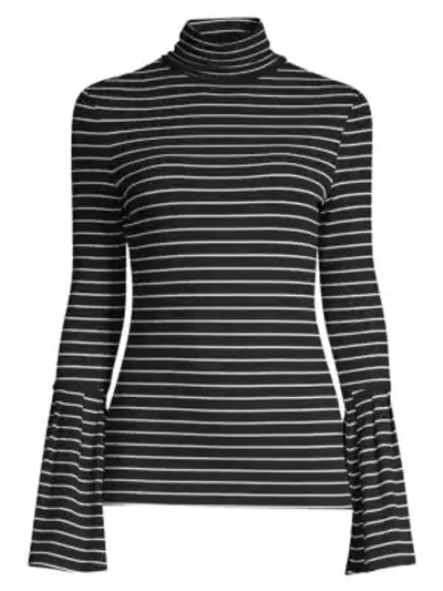 Shop Paige Kenzie Stripe Turtleneck In Black White