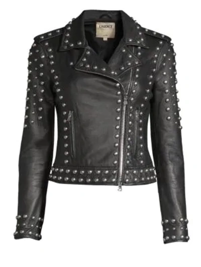Shop L Agence Studded Leather Jacket In Black