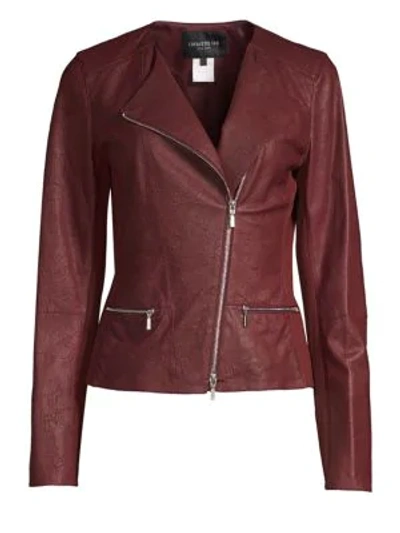 Shop Lafayette 148 Leather Moto Jacket In Vino