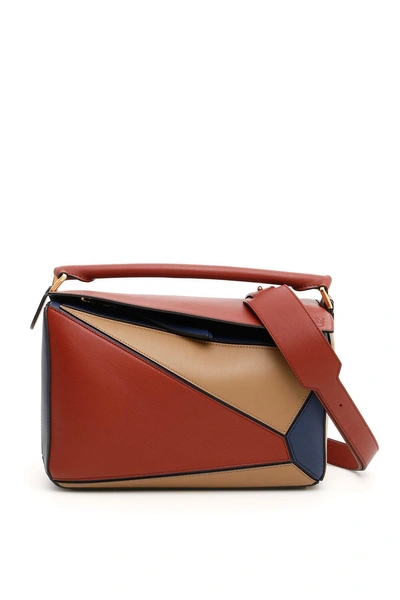 Shop Loewe Multicolor Leather Puzzle Bag In Brick Red Almondblu