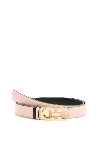 Shop Ferragamo Double Gancio Reversible Belt In Pink Blackrosa