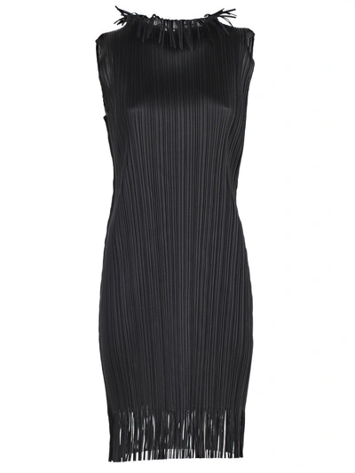 Shop Issey Miyake Pleated Shift Dress In Black