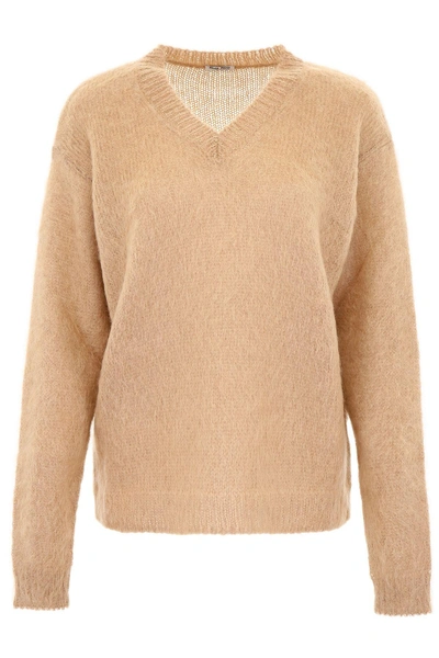 Shop Miu Miu Mohair Blend Pullover In Cammello