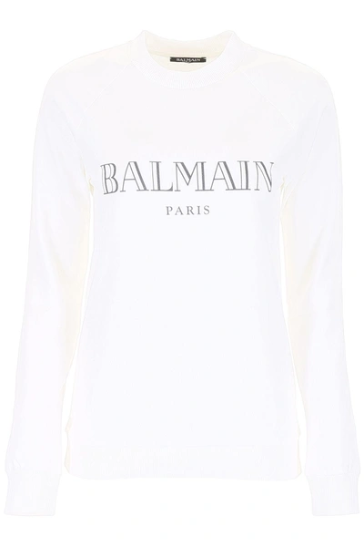 Shop Balmain Sweatshirt With Logo In Blanc Noir