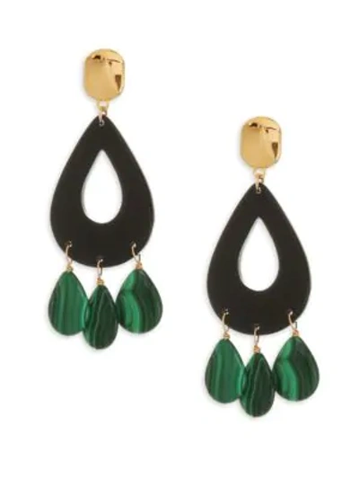 Shop Nest 24k Goldplated Malachite Drop Earrings In Black Horn