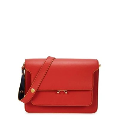 Shop Marni Trunk Medium Red Leather Shoulder Bag
