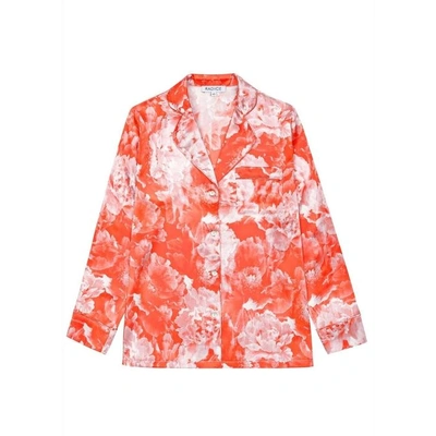 Shop Radice Elisabetha Silk Pyjama In Tea Garden Red - Top