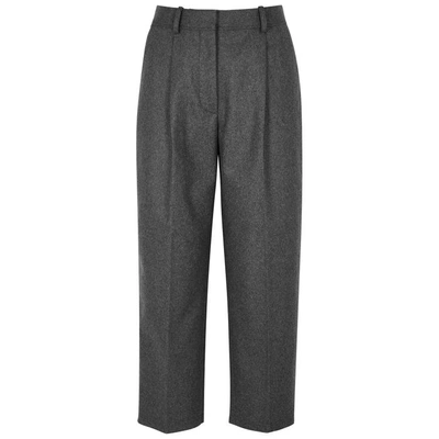 Shop Acne Studios Grey Cropped Wool-blend Trousers