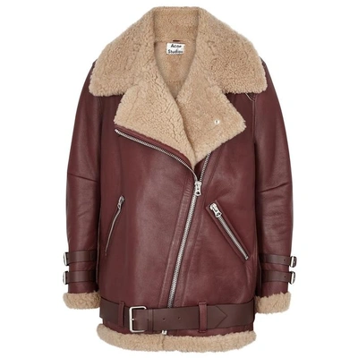 Shop Acne Studios Velocite Shearling-lined Leather Jacket In Burgundy