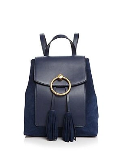 Shop Tory Burch Farrah Leather & Suede Backpack In Royal Navy/gold
