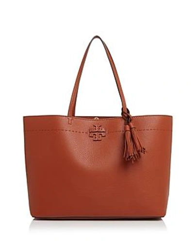 Shop Tory Burch Mcgraw Medium Leather Tote In Desert Spice/gold