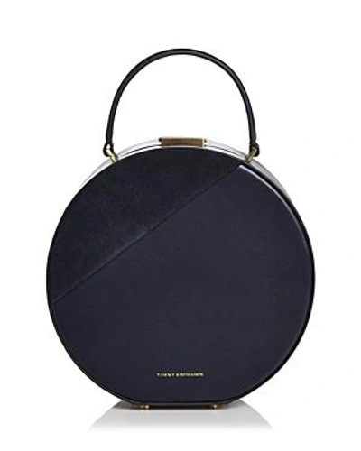 Shop Tammy & Benjamin Medium Leather & Suede Hat Box Bag In Midnight Blue/gold