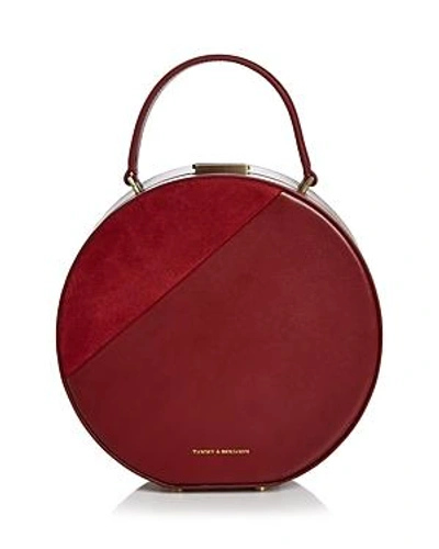 Shop Tammy & Benjamin Medium Leather & Suede Hat Box Bag In Burgundy/gold