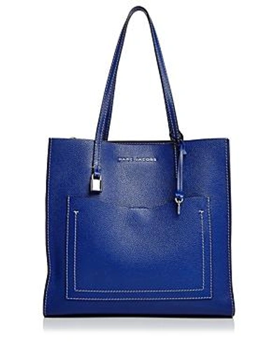 Shop Marc Jacobs Grind T-pocket Leather Tote In Academy Blue/yellow/silver