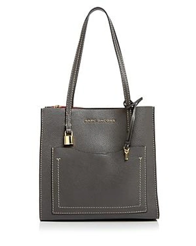 Shop Marc Jacobs Medium Grind T-pocket Leather Tote In Forged Iron/gold