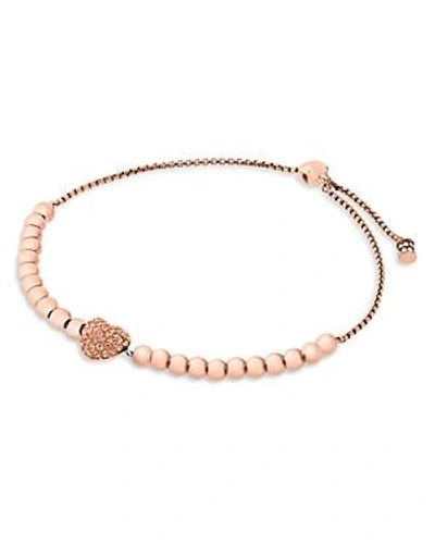 Shop Michael Kors Beaded Pave Heart Bracelet In Rose Gold