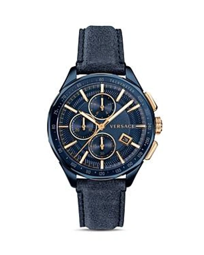 Shop Versace Collection Glaze Blue Leather Watch, 44mm