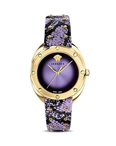 Shop Versace Collection Shadov Purple Snakeskin Watch, 38mm