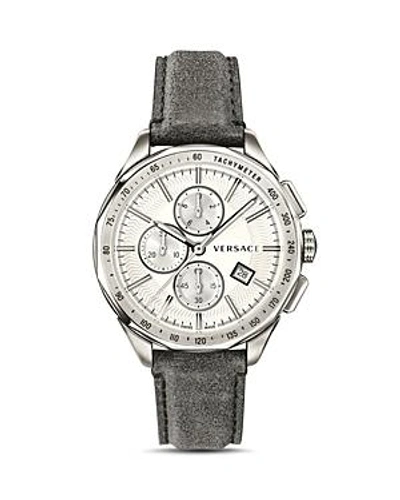 Shop Versace Glaze Silver Leather Watch, 44mm In Silver/gray