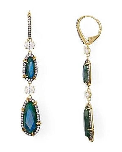 Shop Nadri Jasmine Double Stone Linear Drop Earrings In Blue/gold