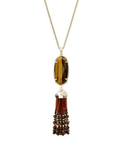 Shop Kendra Scott Eva Tassel Pendant Necklace, 32 In Brown Tigers Eye/gold