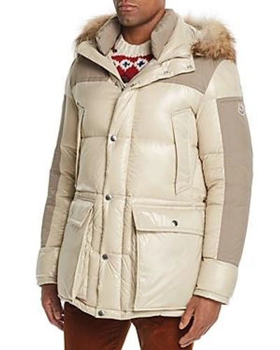 Moncler Frey Fur-trimmed Patchwork Parka In Ecru | ModeSens