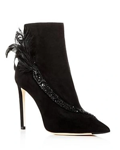 Shop Jimmy Choo Women's Tanya 100 Embellished Suede High-heel Booties In Black