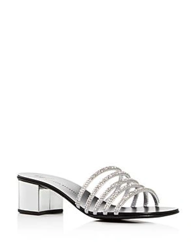 Shop Giuseppe Zanotti Women's Embellished Leather Block-heel Slide Sandals In Silver