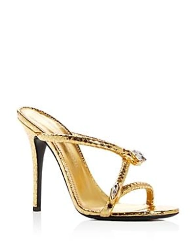 Shop Giuseppe Zanotti Women's Snake Charmer Snake-embossed Leather High-heel Slide Sandals In Oro