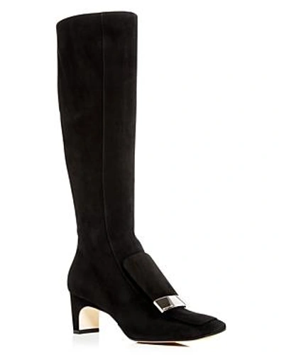 Shop Sergio Rossi Women's Suede Mid-heel Boots In Black
