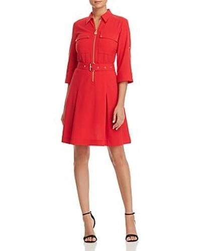 Shop Michael Michael Kors Half-zip Shirt Dress In True Red