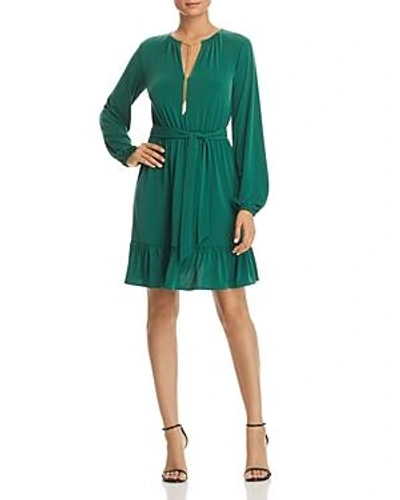 Shop Michael Michael Kors Tie-chain Keyhole Dress In Jewel Green