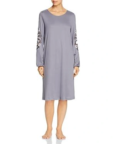 Shop Hanro Jana Embroidered Long Sleeve Cotton Gown In Pale Blue