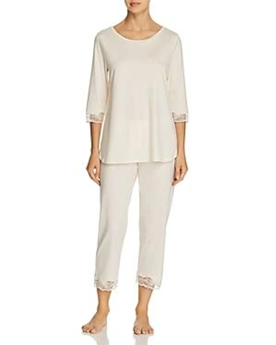 Shop Hanro Valencia Cropped Pajama Set In Vanilla