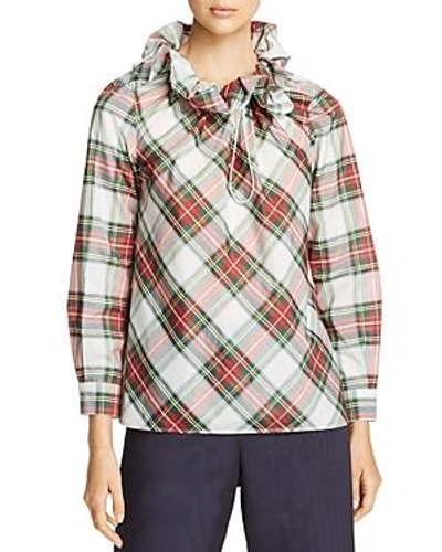 Shop Weekend Max Mara Dovere Ruffled Plaid Top - 100% Exclusive In Ivory