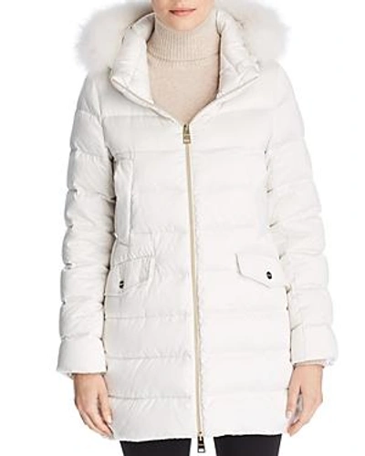 Shop Herno Bonbon Fox Fur Trim A-shape Down Coat In White