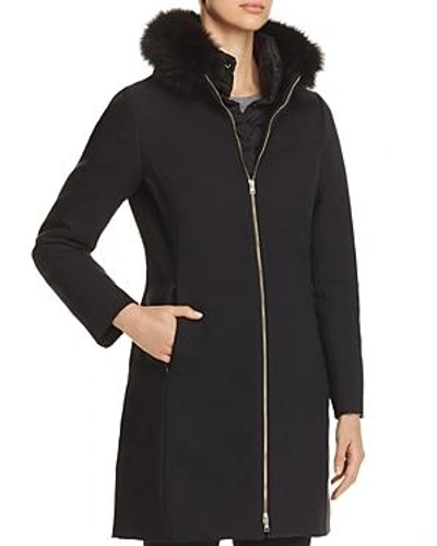 Shop Herno Fur Trim Slim Fit Long Coat In Black