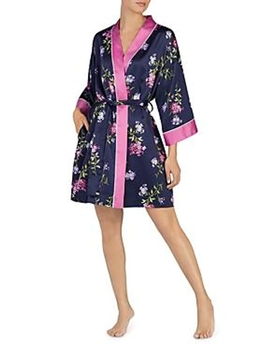 Shop Ralph Lauren Lauren  Floral Satin Kimono Robe In Navy/print