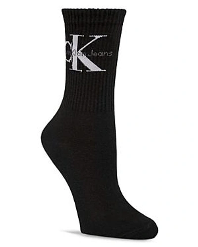 Shop Calvin Klein Women's Retro Logo Short Crew Socks In Black
