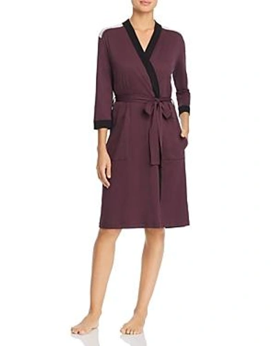 Shop Naked Combed Cotton Colorblock Short Robe In Eggplant