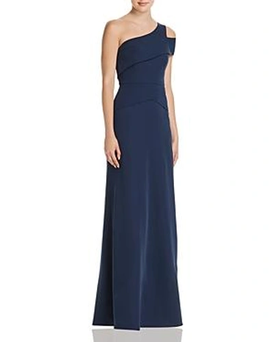 Shop Bcbgmaxazria One-shoulder Gown In Dark Navy