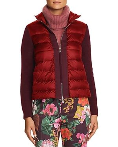 Shop Moncler Mixed Media Puffer Vest Jacket In Red